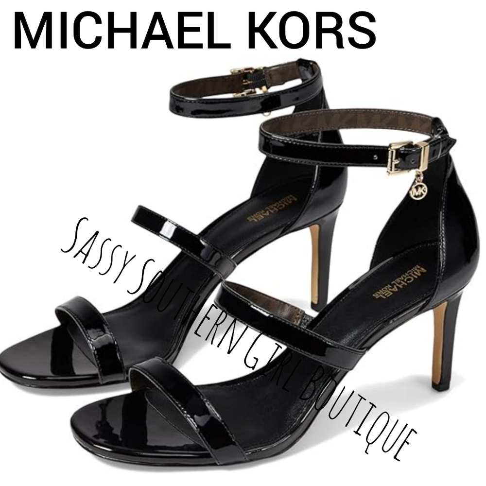 🆕⭐ Micheal Kors Black Patent Sandals Heels - Picture 2 of 16